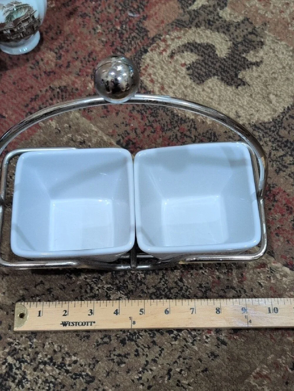 Simple Additions By Pampered Ceramic Double Dip Server with Chrome Stand - White